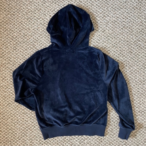 Urban Outfitters Easy Does It Velour Hoodie Sweatshirt - Midnight Blue - Picture 4 of 12